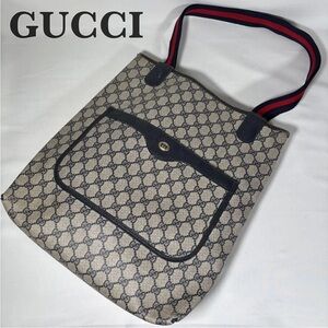 Gucci Beige Monogram Tote with Navy and Red Straps
